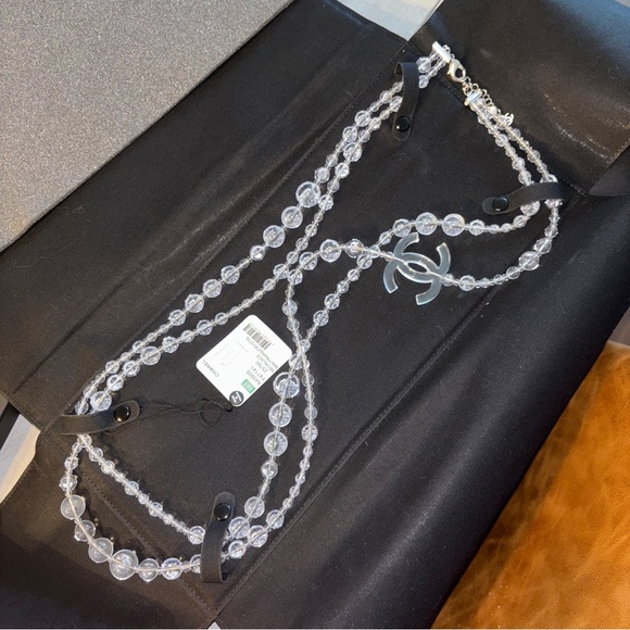 Chanel Authentic 20” Crystal Trans Clear Necklace Double Layer Double CC Logo - Picture 13 of 14